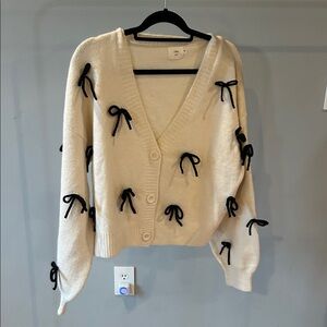 Luna Ivy Cream Sweater with Black Bow Details